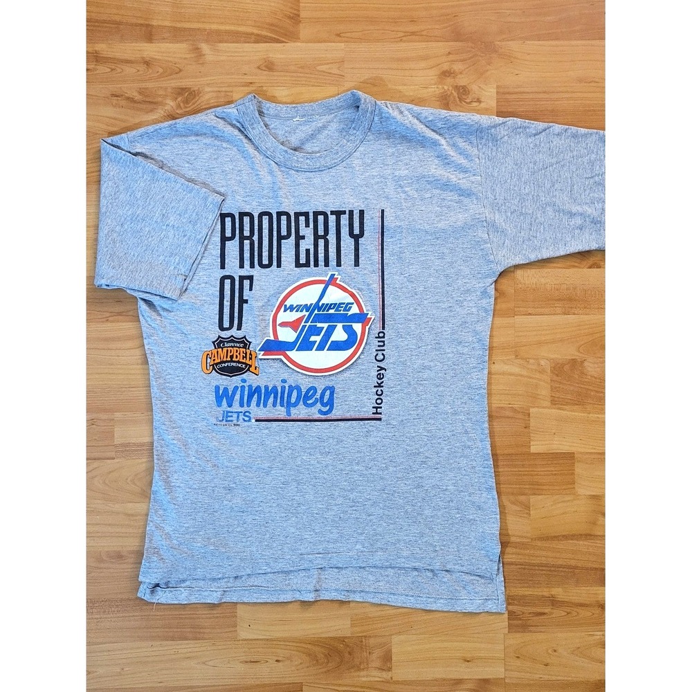 Vintage 1990 NHL Winnipeg Jets Hockey Women's Gray Retro Graphic Tee, Size Large